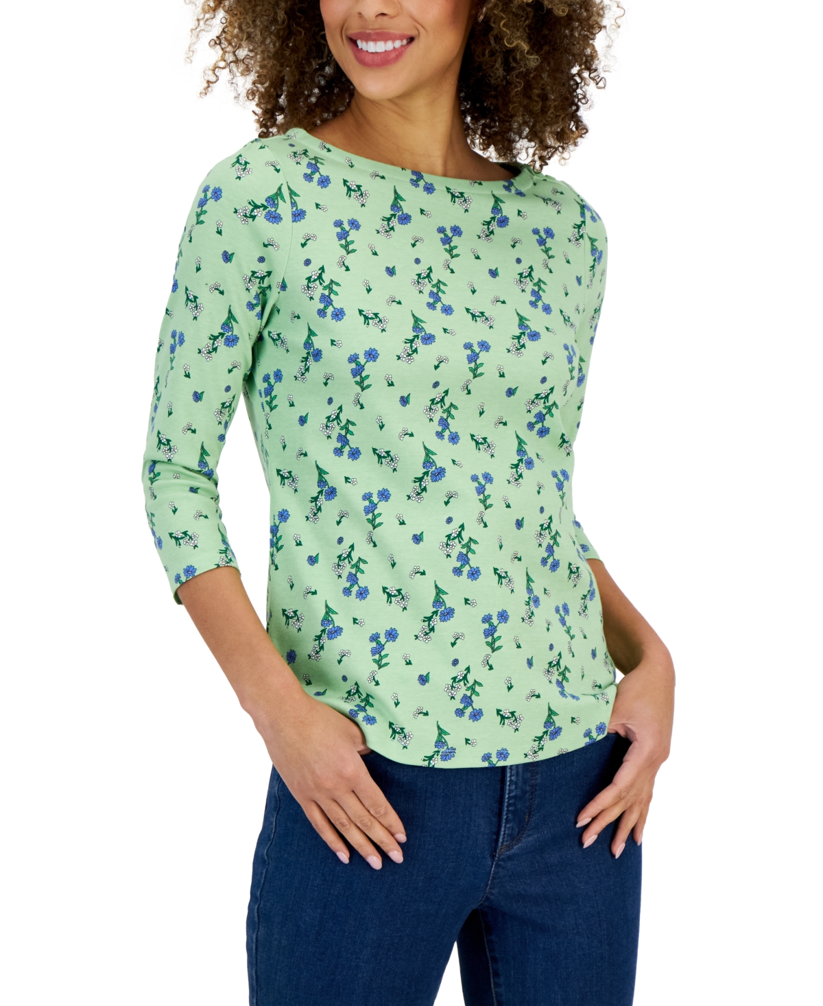 Charter Club Women s Floral Boat neck Top Created For Macy s In Pale Pistachio Combo ModeSens