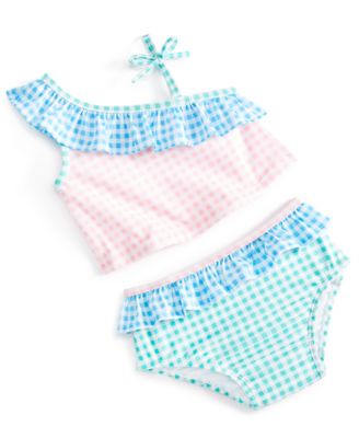 First Impressions - Baby Girls 2-Pc. Floaty Checkered Ruffle Swimsuit Set,