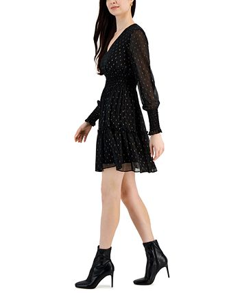 Taylor Petite Clip-Dot V-Neck Smocked Fit & Flare Dress & Reviews - Dresses  - Petites - Macy's