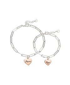 "Mom" and "Hija" Heart Paper Clip Link Bracelet Set with Extender in 14K Gold Flash-Plated