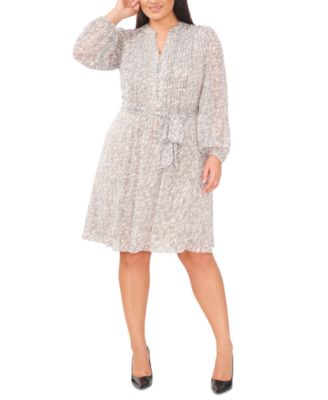 Long-Sleeve Chiffon Fit \u0026 Flare Dress 