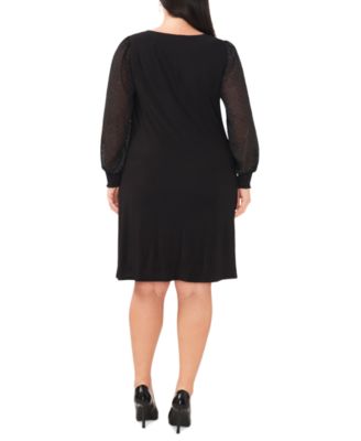Plus Size Round-Neck Illusion-Sleeve Shift Dress