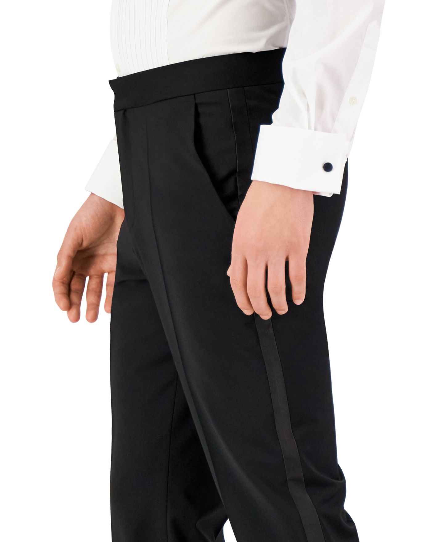 Мужские брюки Hugo Boss Men Unfinished Hem Modern-Fit Wool Blend Super Flex Stretch Tuxedo Pant, цвет: Чёрный — фото 4