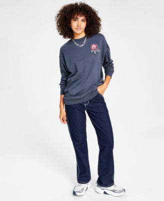 Rebellious One - Juniors' Rose Graphic Sweatshirt