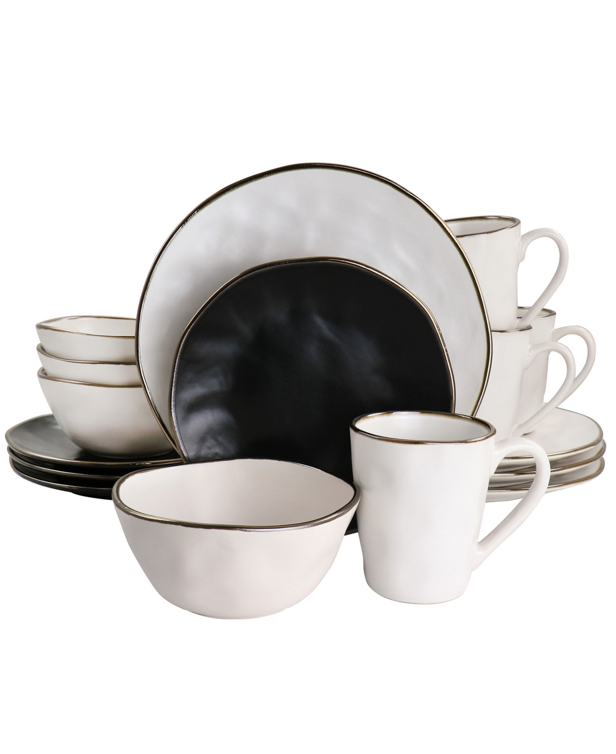 Andres Mixed 16 Pc. Stoneware Dinnerware Set, Service for 4 - Assorted Matte with Gold-Tone Rim