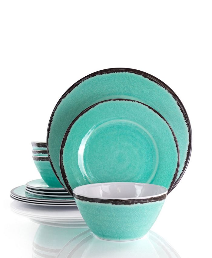 Elama Turquoise 12 Piece Lightweight Melamine Dinnerware Set, Service