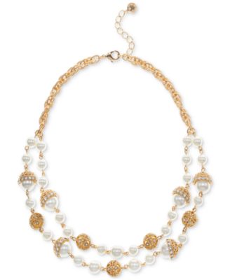 Charter Club - Gold-Tone Pav&eacute; & Imitation Pearl Layered Collar Necklace, 17" + 2" extender