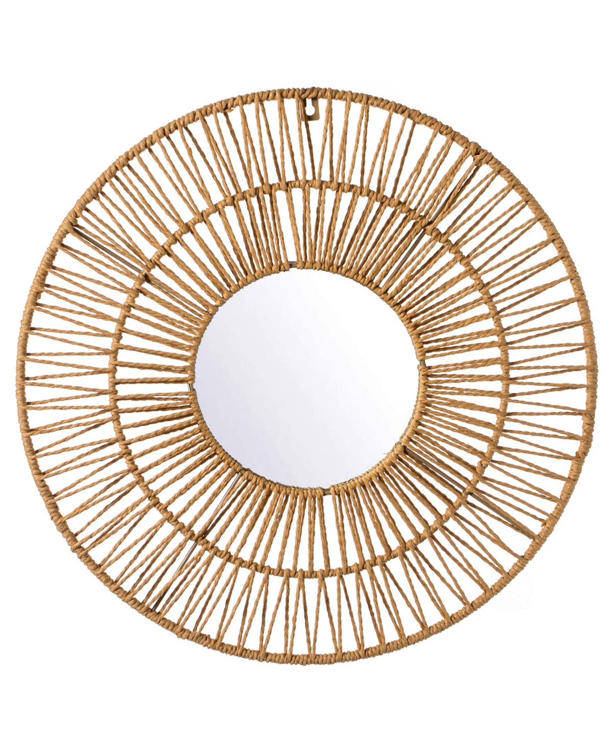 Decorative Woven Paper Rope Round Shape Modern Hanging Wall Mirror - Natural