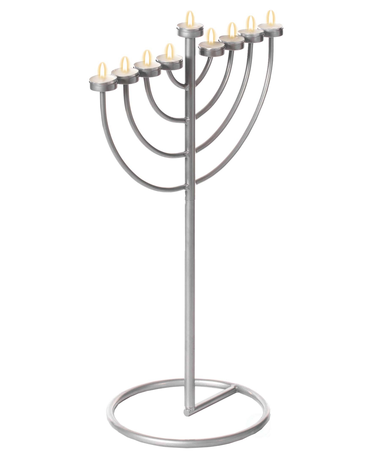 Modern 9 Branch Lighting Thin Pipe Hanukkah Menorah, Small - Silver-Tone