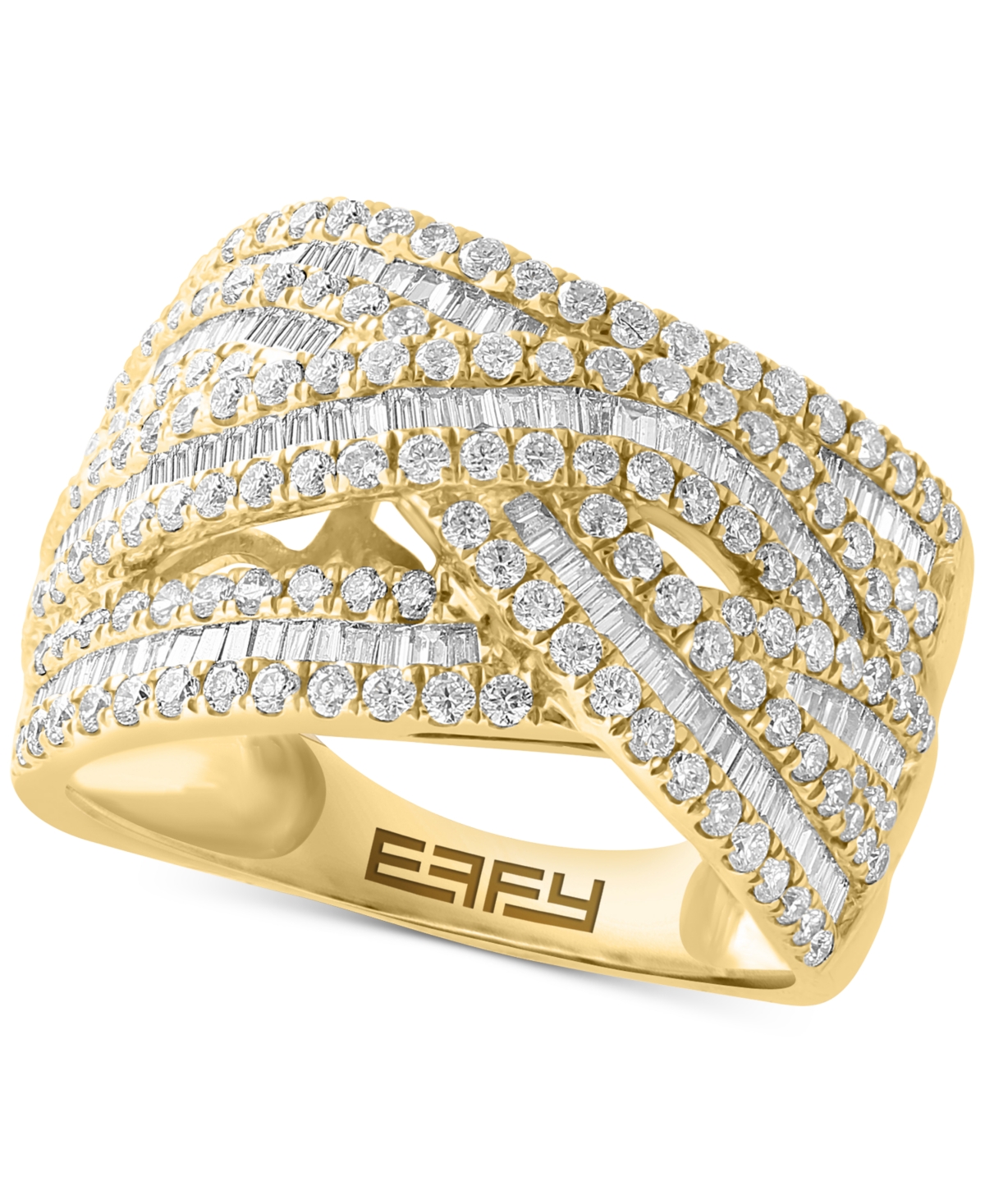Effy Collection Effy Diamond Baguette & Round Multirow Crossover Ring (1-1/2 Ct. T.w.) In 14k Gold In Yellow Gold