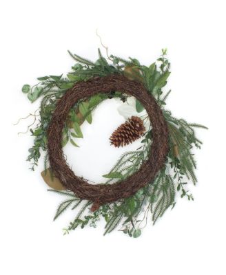 26" Mixed Greens and White Flowers Christmas Wreath