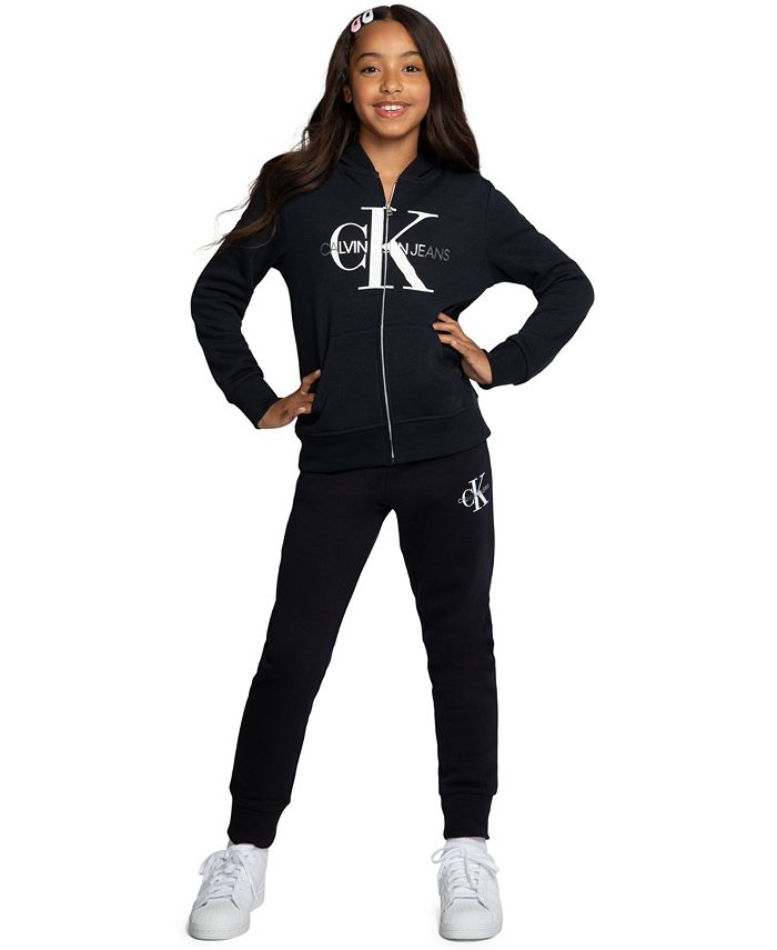 Calvin Klein Big Girls Monogram Logo Fleece Sweatpants - Macy\'s