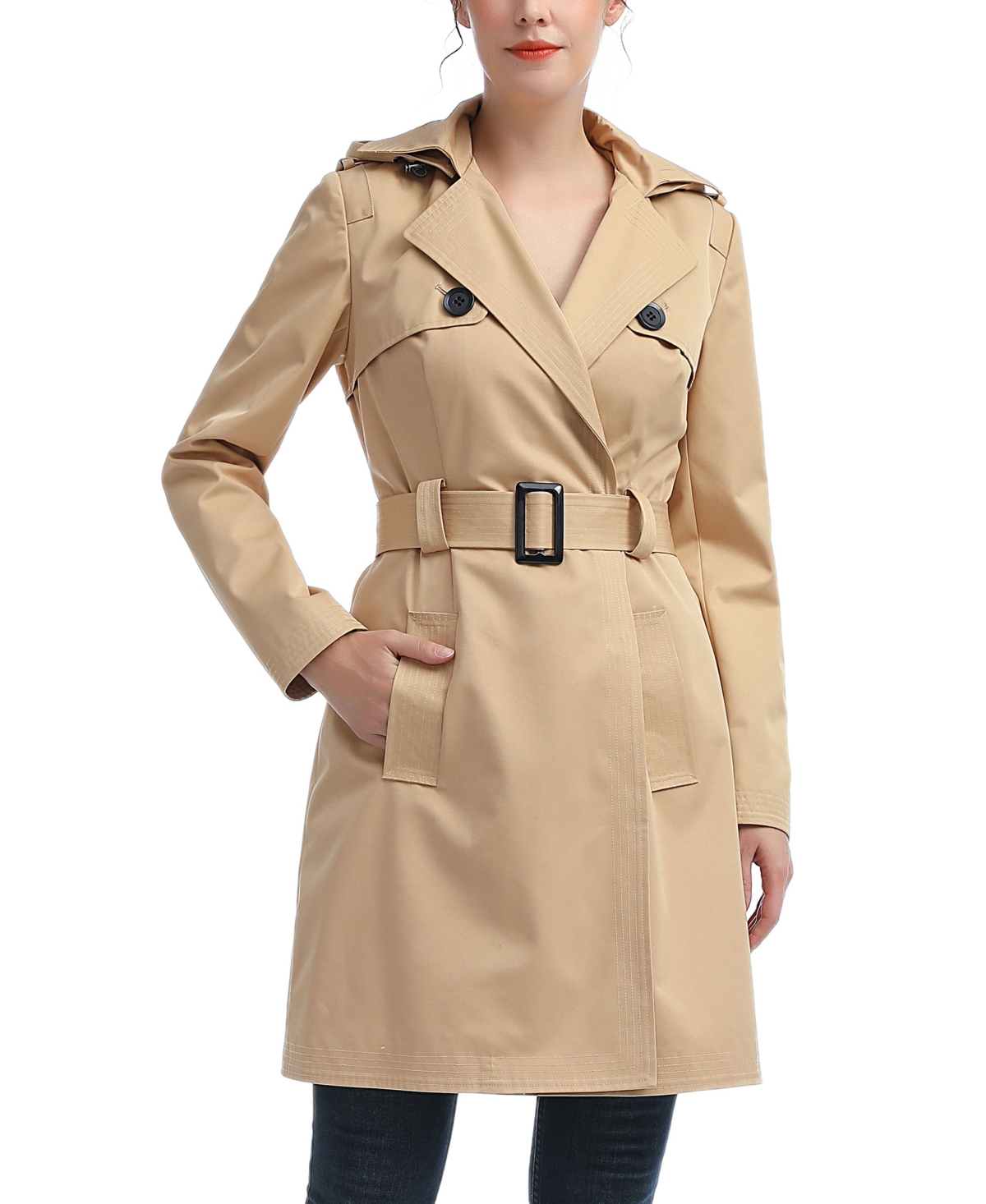 Women's Angie Water Resistant Hooded Trench Coat - Gray