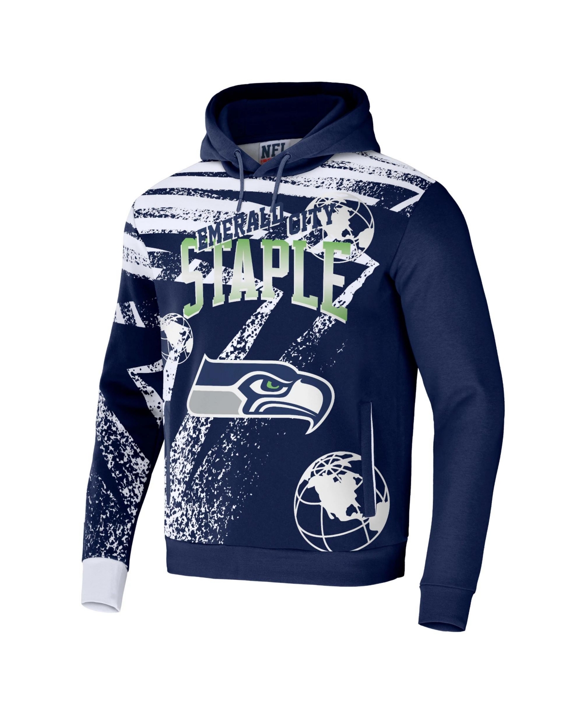 Shop Nfl Properties Men's Nfl X Staple Navy Seattle Seahawks Team Slogan All Over Print Pullover Hoodie