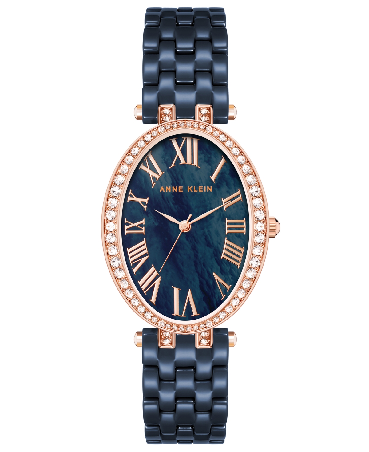 Anne Klein Women's Three-hand Quartz Navy Ceramic Bracelet Watch, 27mm In Rose Gold-tone,navy