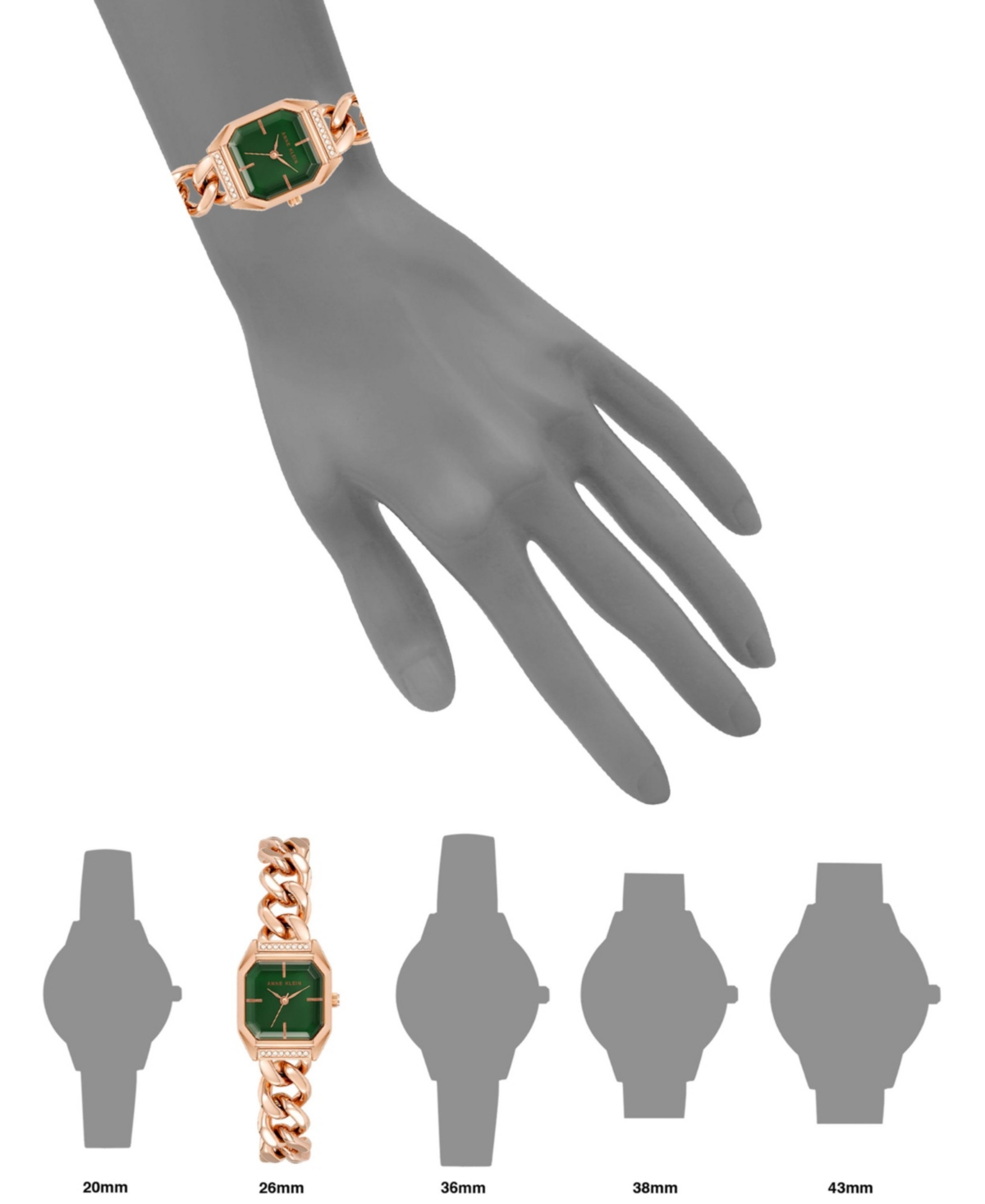 Anne Klein Women's Three-Hand Quartz Rose Gold-Tone Alloy Chain Bracelet Watch, 23mm - Rose Gold-Tone, Green