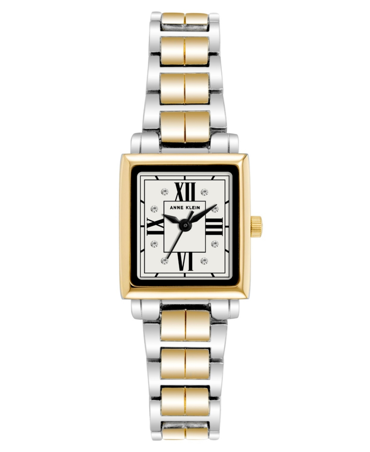 Anne Klein Women's Three-hand Quartz Square Gold-tone And Silver-tone Alloy Bracelet Watch, 21mm In Silver-tone,gold-tone