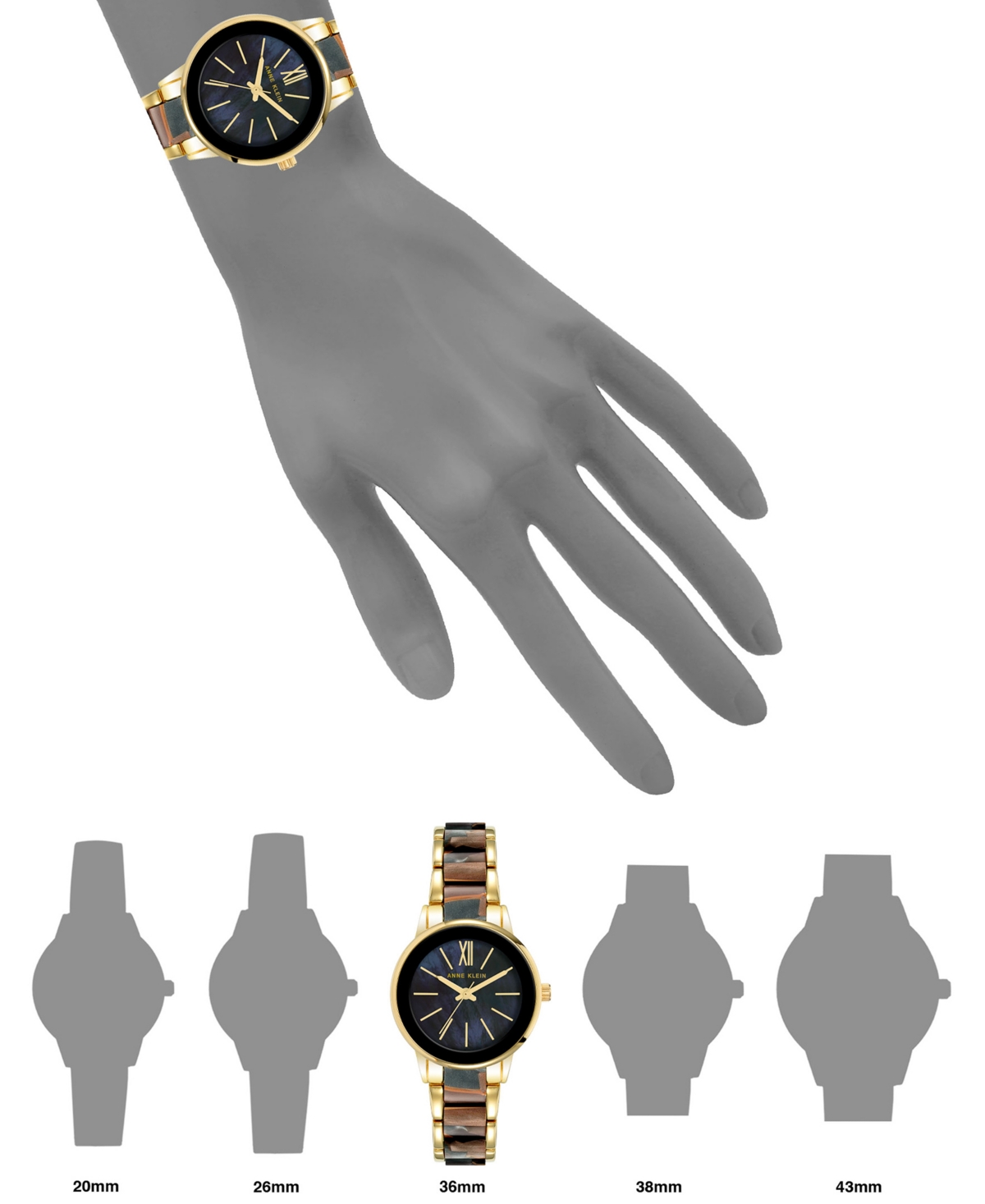 Anne Klein Women's Three-Hand Quartz Gold-Tone Alloy with Gray and Brown Resin Bracelet Watch, 32mm - Gold-Tone, Gray, Brown