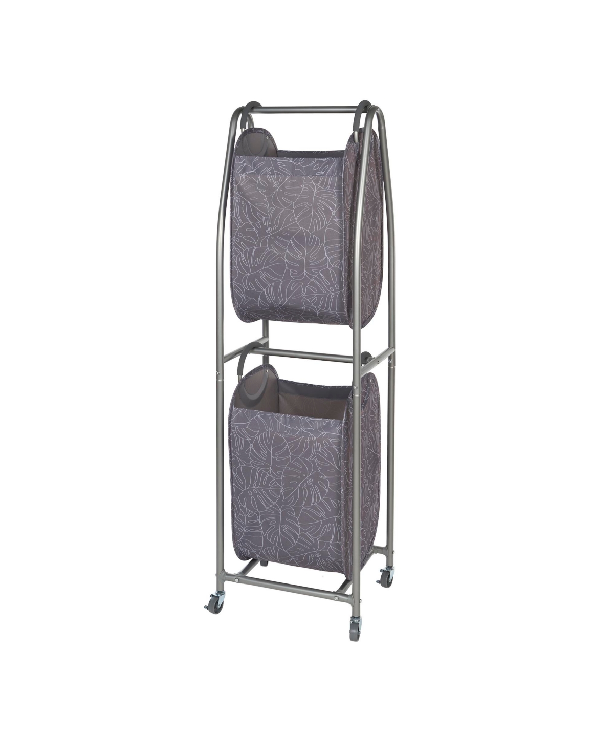 2-Tier Rolling Vertical Laundry Sorter - Monstera Leaf Charcoal