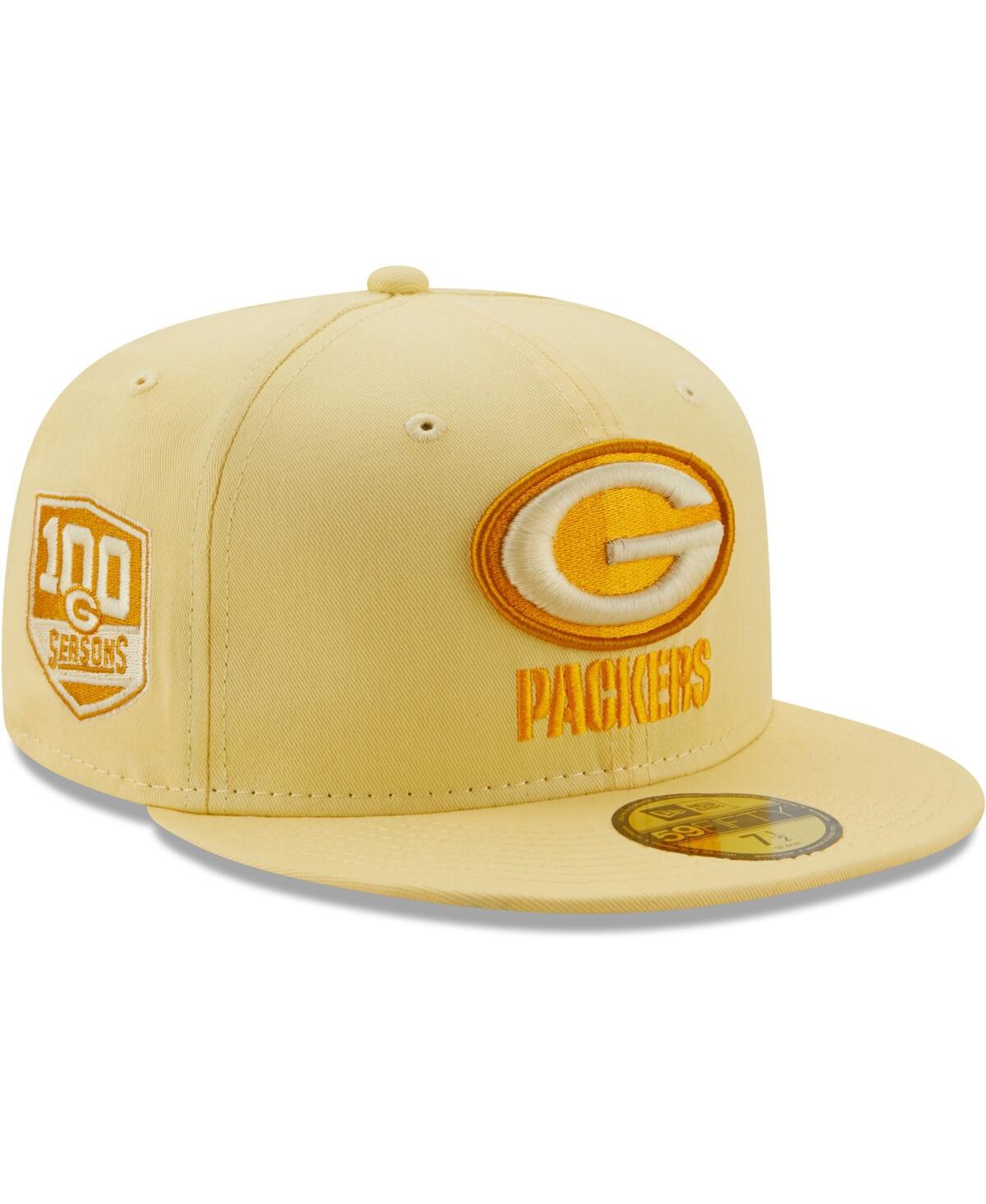 Shop New Era Men's  Yellow Green Bay Packers 100 Seasons The Pastels 59fifty Fitted Hat