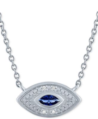 Macy's - Lab-Grown Sapphire (1/5 ct. t.w.) & Diamond Accent Evil Eye Pendant Necklace in Sterling Silver, 16" + 2" extender
