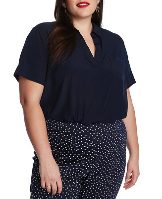 Court & Rowe Solid Patch Pocket Short Sleeve Collared V-Neck Blouse ...