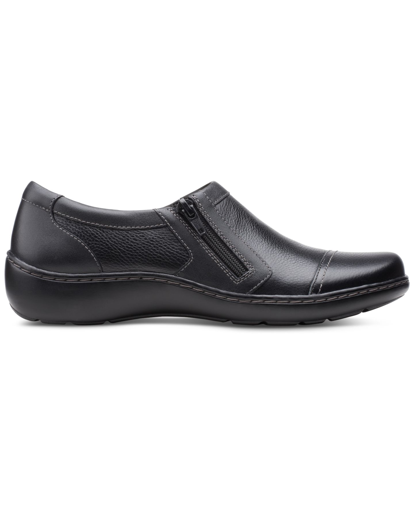 Женские туфли Clarks Cora Giny Cushioned Zip Loafer Flats, цвет: Чёрный — фото 2