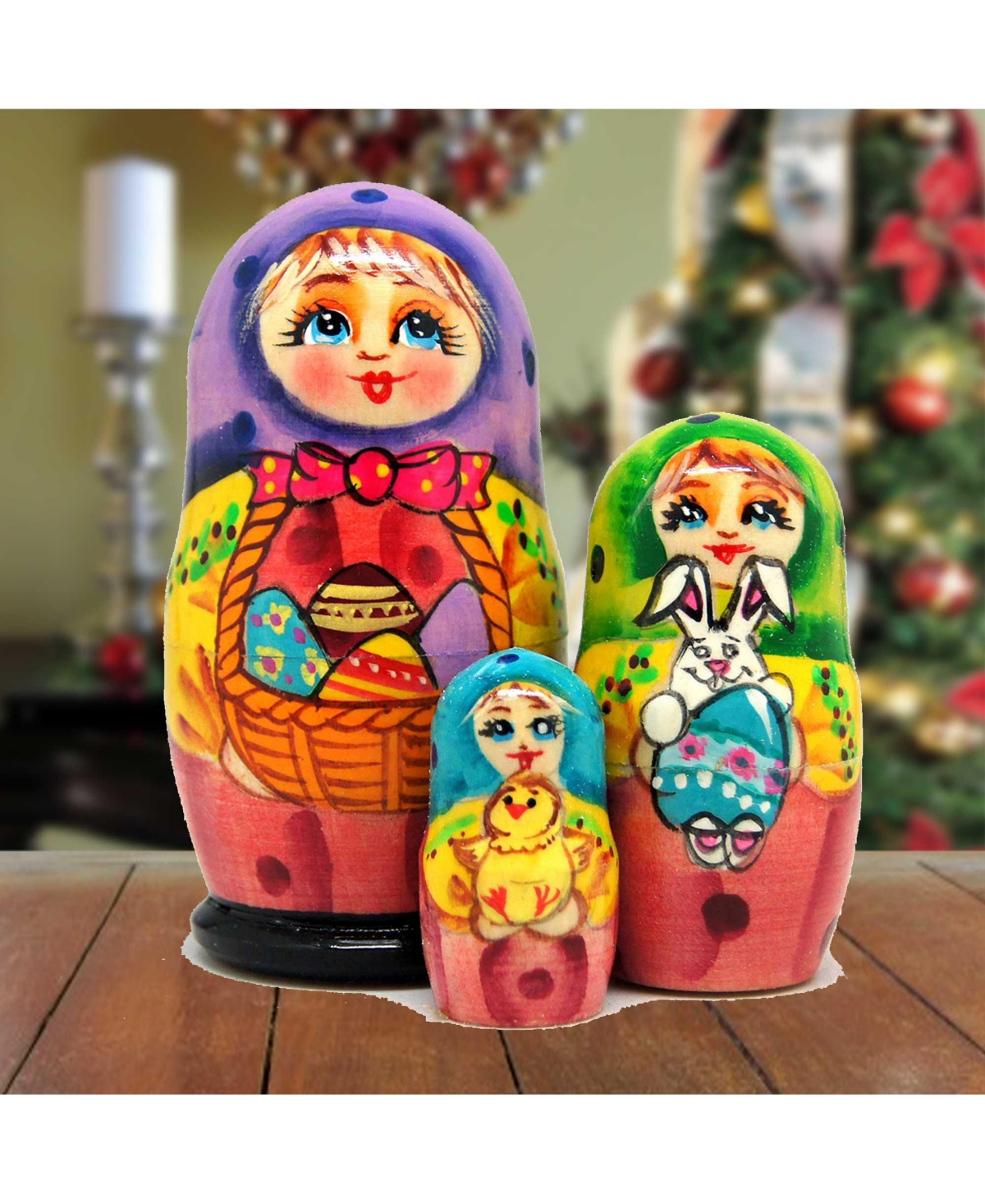 G.debrekht Basket Matreshka Holiday Nesting Hand-painted Doll, Set Of 3 In Multi Color