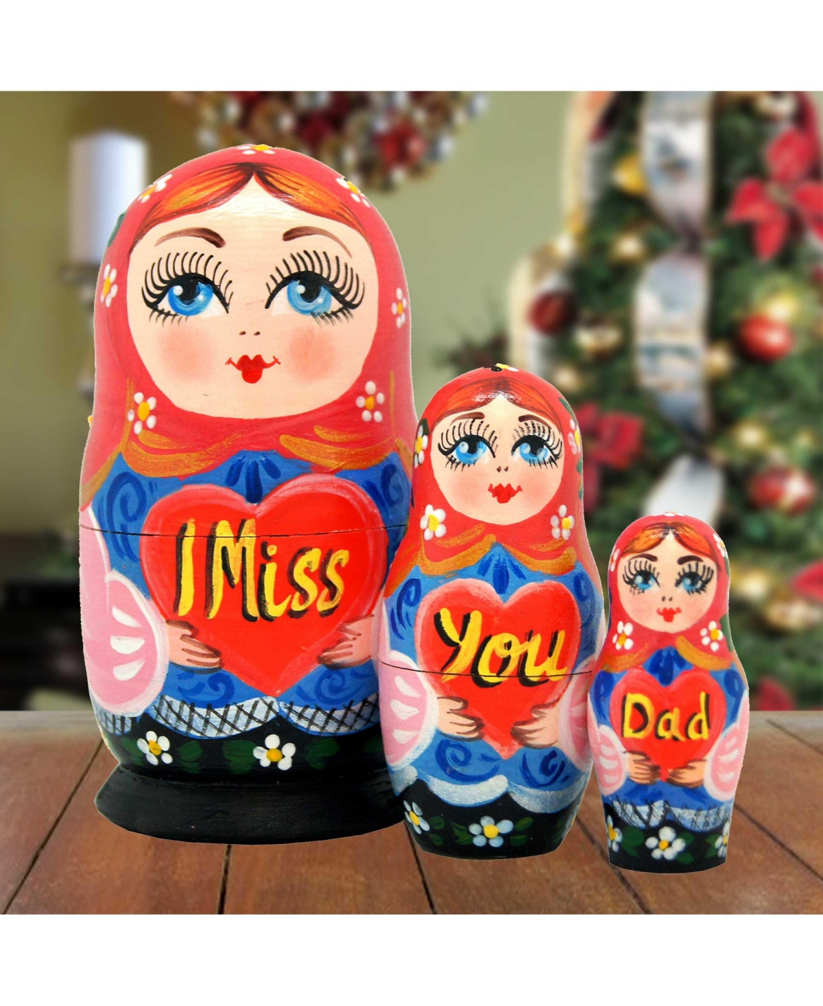 G.debrekht I Miss You Dad Matreshka Holiday Nesting Hand-painted Doll, Set Of 3 In Multi Color