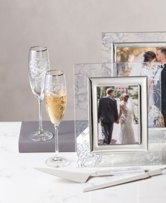 Silver Peony Toasting Flutes