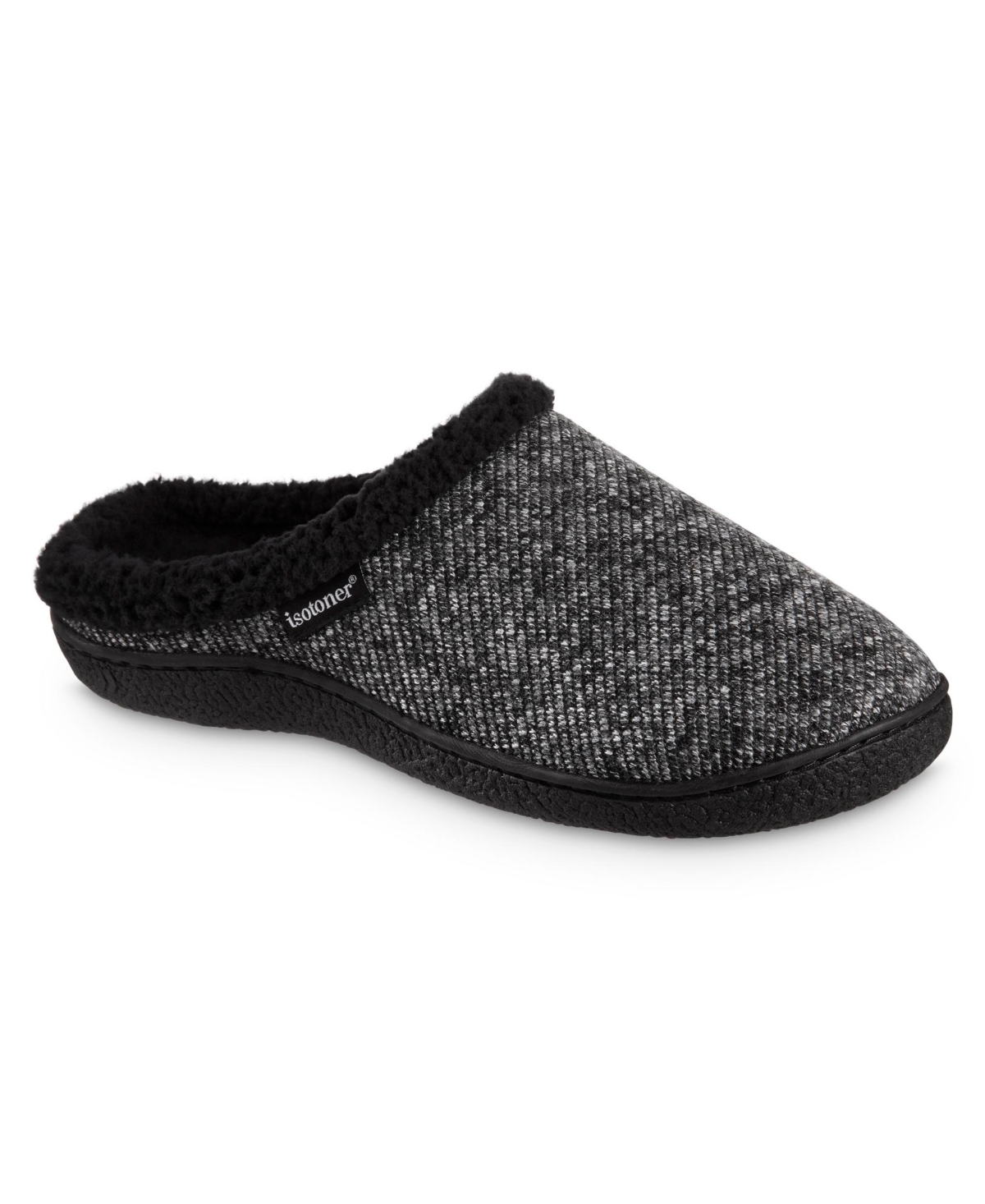 Isotoner Men's Advanced Memory Foam Herringbone Harvey Hoodback Comfort Slippers In Black