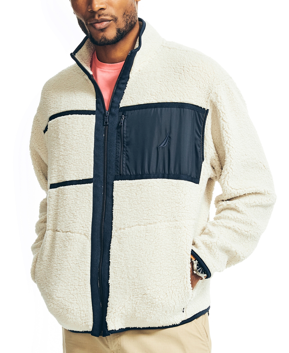 Nautica Men's Sustainably Crafted Sherpa Fleece Full-zip Jacket In  Stone