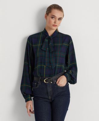 Lauren Ralph Lauren - Women's Plaid Tie-Neck Georgette Shirt