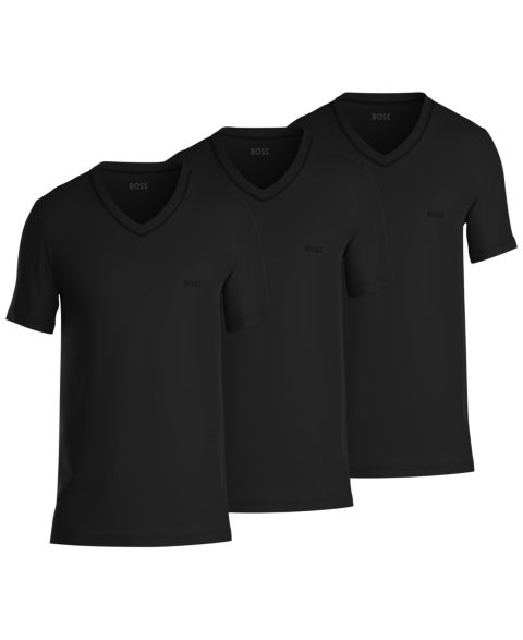 Мужские футболки Hugo Boss 3-Pack Classic Solid V-Neck T-Shirts, цвет: Чёрный