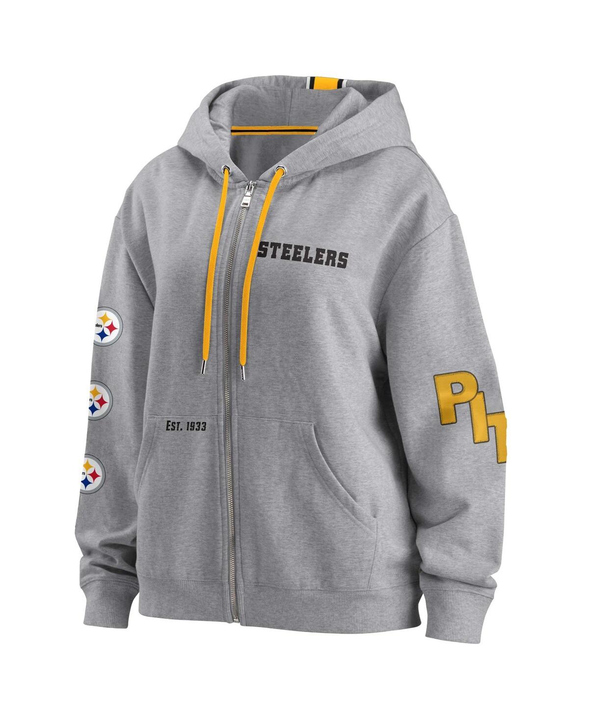 Shop Wear By Erin Andrews Women's  Gray Pittsburgh Steelers Full-zip Hoodie