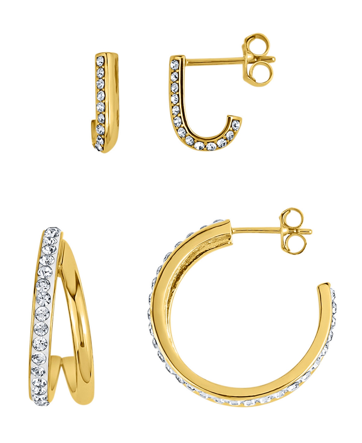 Duo Crystal Hoop Earrings, Set of 2 - Gold Plated