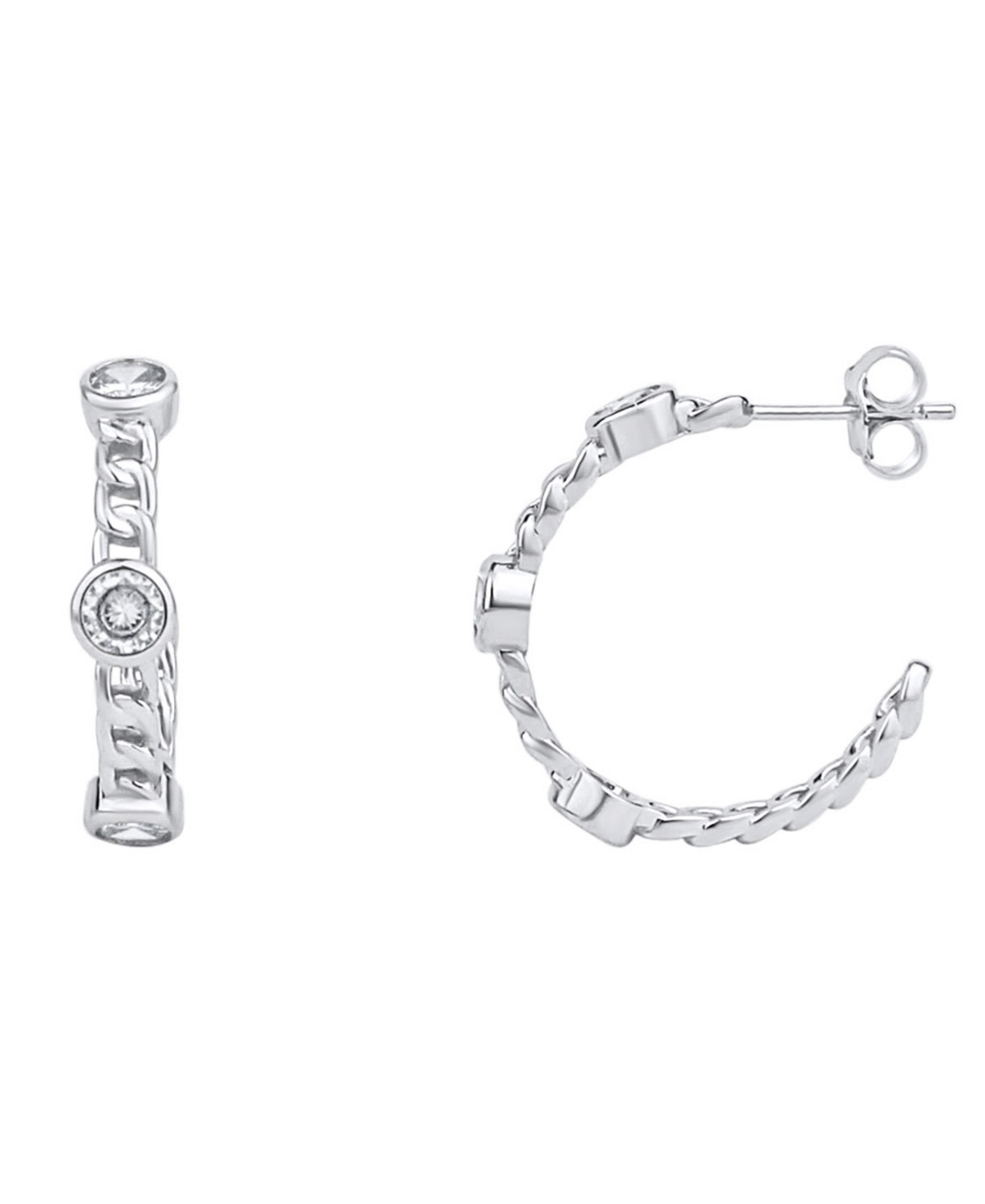 And Now This Cubic Zirconia Chain Link Hoop Earring In Fine Silver Plated