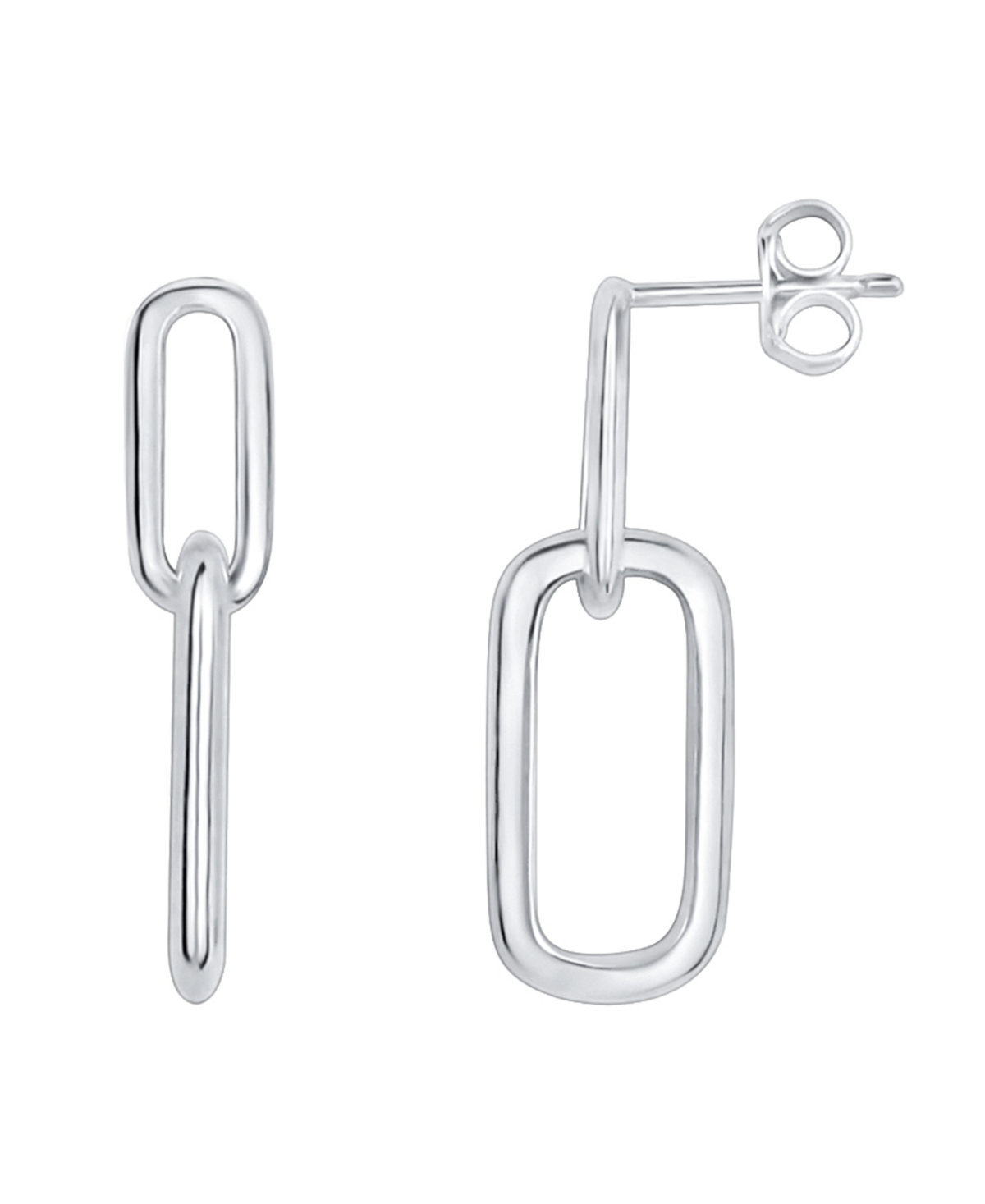 High Polished Link Post Drop Earring - Fine Silver Plated