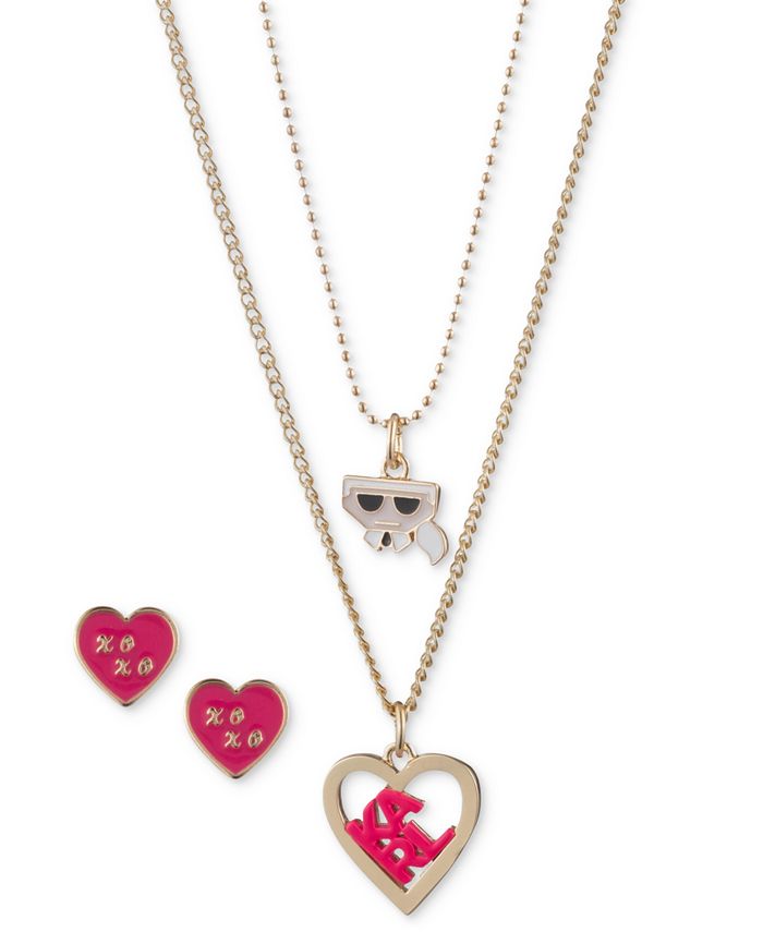 KARL LAGERFELD PARIS Gold-Tone Logo Heart Layered Pendant Necklace ...