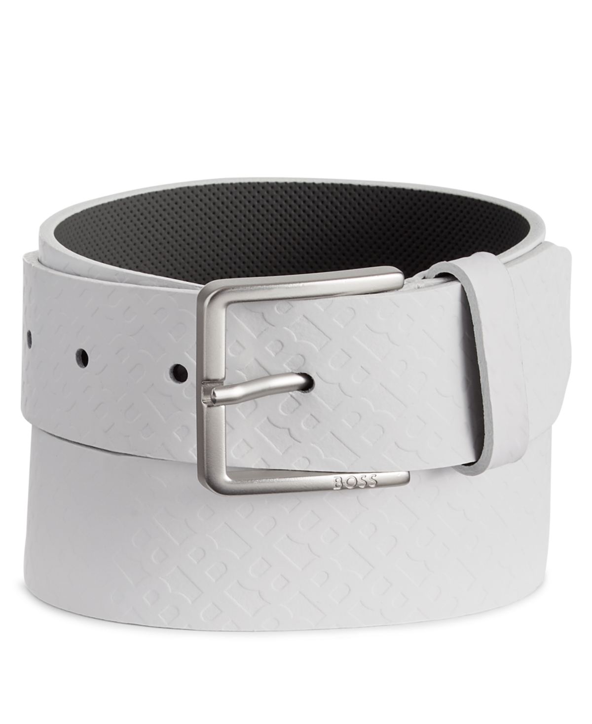Men's All-Over Monogram Print Leather Belt - White