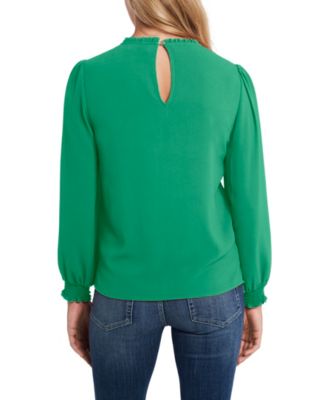 Women's Long Sleeve Smocked Cuff Pin-Tuck Front Blouse