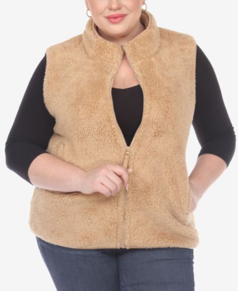 Женские куртки White Mark Plus Size Women's Zip Up Sherpa Vest Jacket