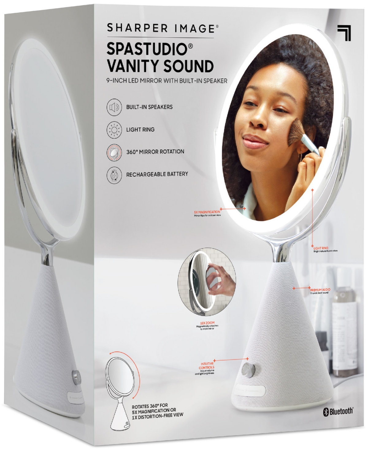 Sharper Image Spastudio Vanity Sound Bluetooth Led Mirror In White