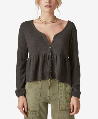 Lucky Brand - Women's Waffle-Texture Cloud-Soft Button-Down Top