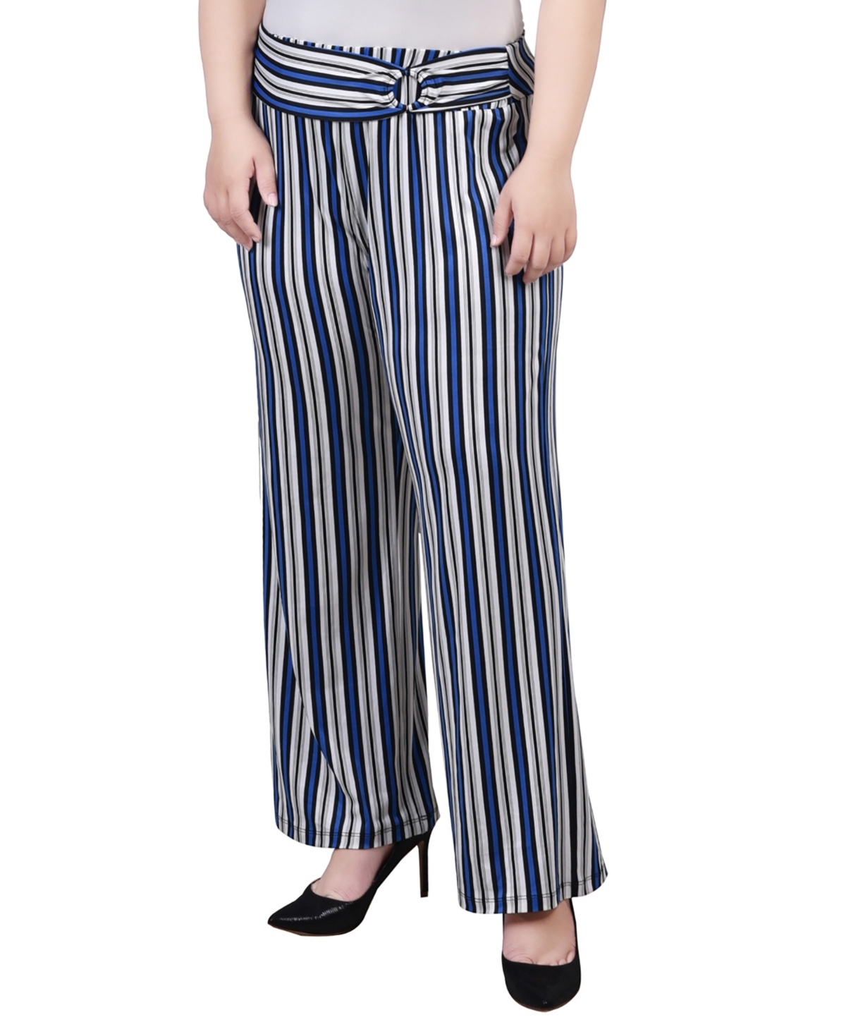 NY COLLECTION PLUS SIZE CROPPED PULL ON PANTS WITH FAUX BELT