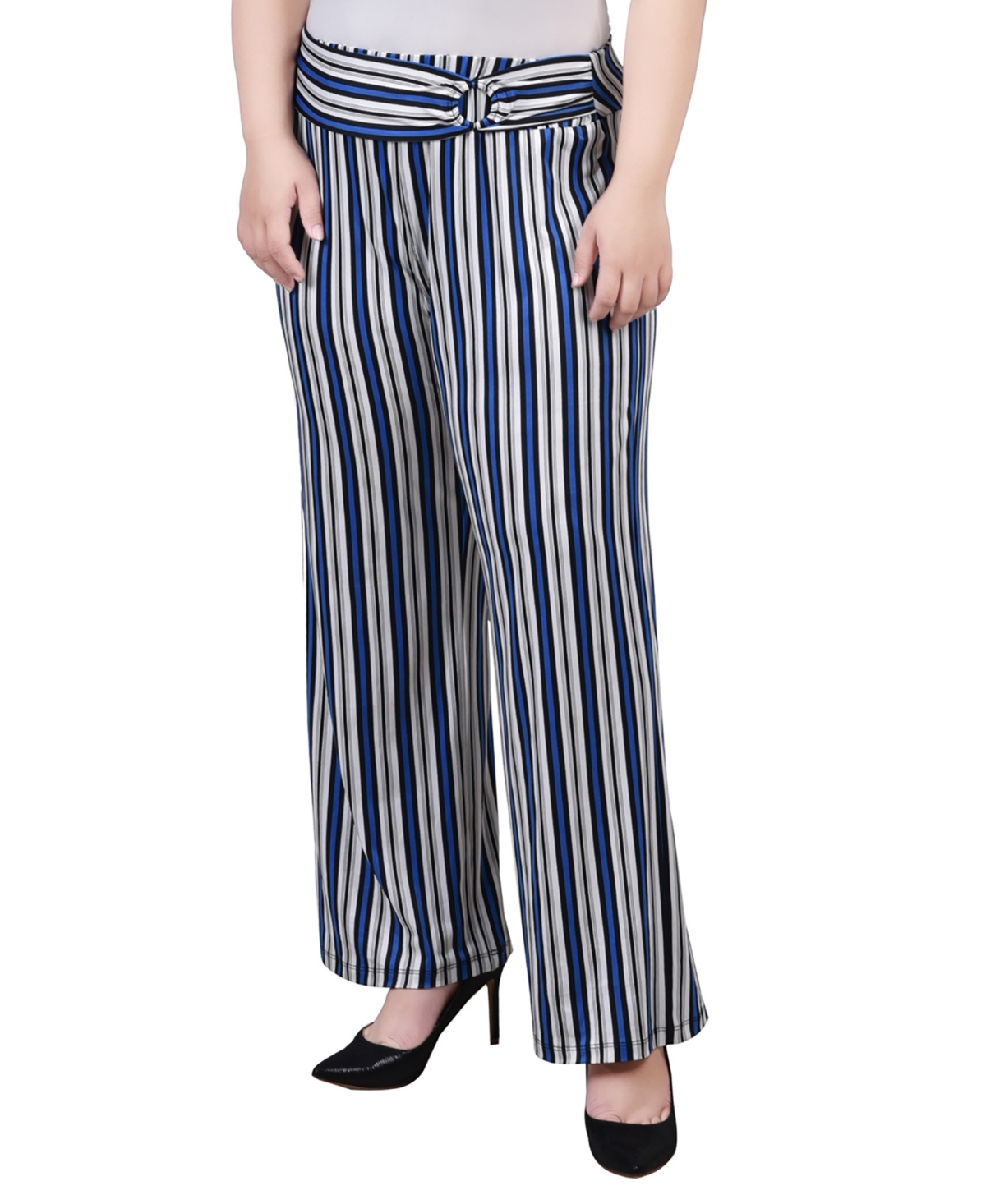 NY COLLECTION PLUS SIZE CROPPED PULL ON PANTS WITH FAUX BELT 