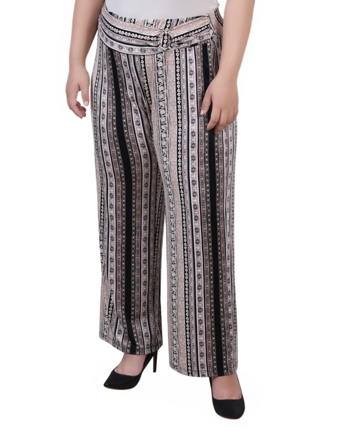Plus Size Cropped Pull On Pants with Faux Belt - Nice Icemoon