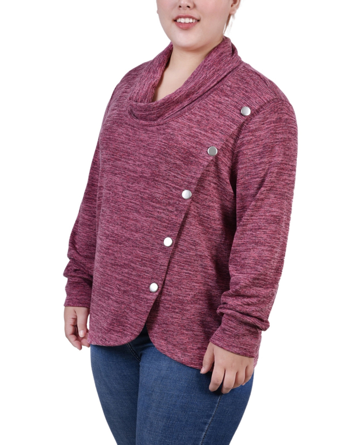 Ny Collection Plus Long Sleeve Overlapping Cowl Neck Top