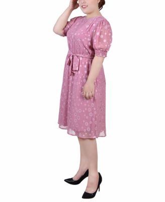 Plus Size Elbow Sleeve Swiss Dot Dress