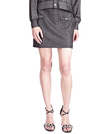 Women's Heathered Button-Trimmed Mini Skirt